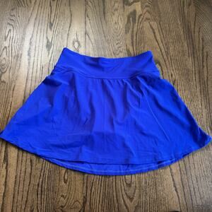 LL Bean Womens Solid Blue Swim Skirt Suit Bottom Attached Brief Modest Size 12